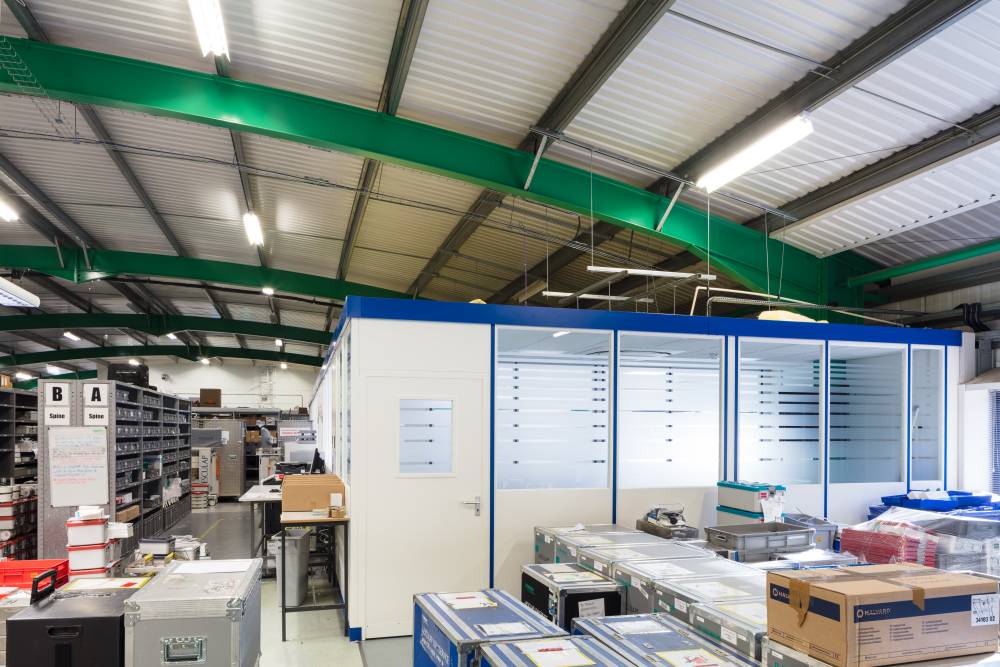 manufacturing building with small meeting room and office area inside