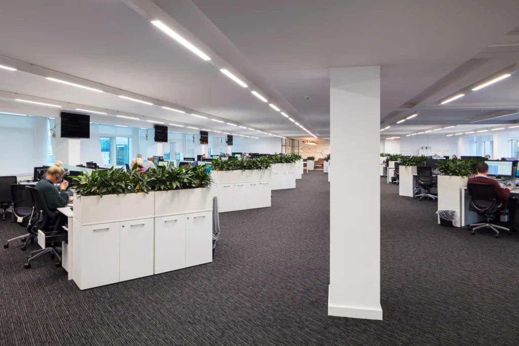 Modern open-plan office area with contemporary furniture designed for business use