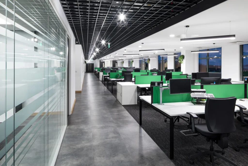 Modern open-plan office area with contemporary furniture designed for business use