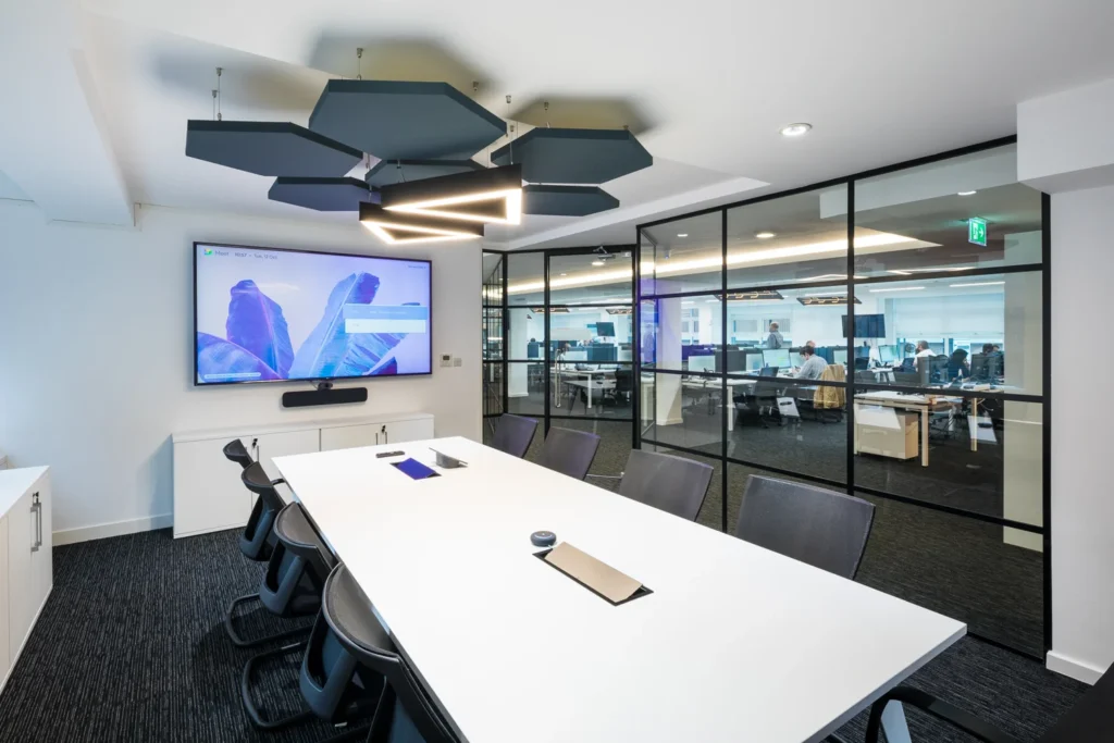 Modern office meeting room area with contemporary furniture designed for business use