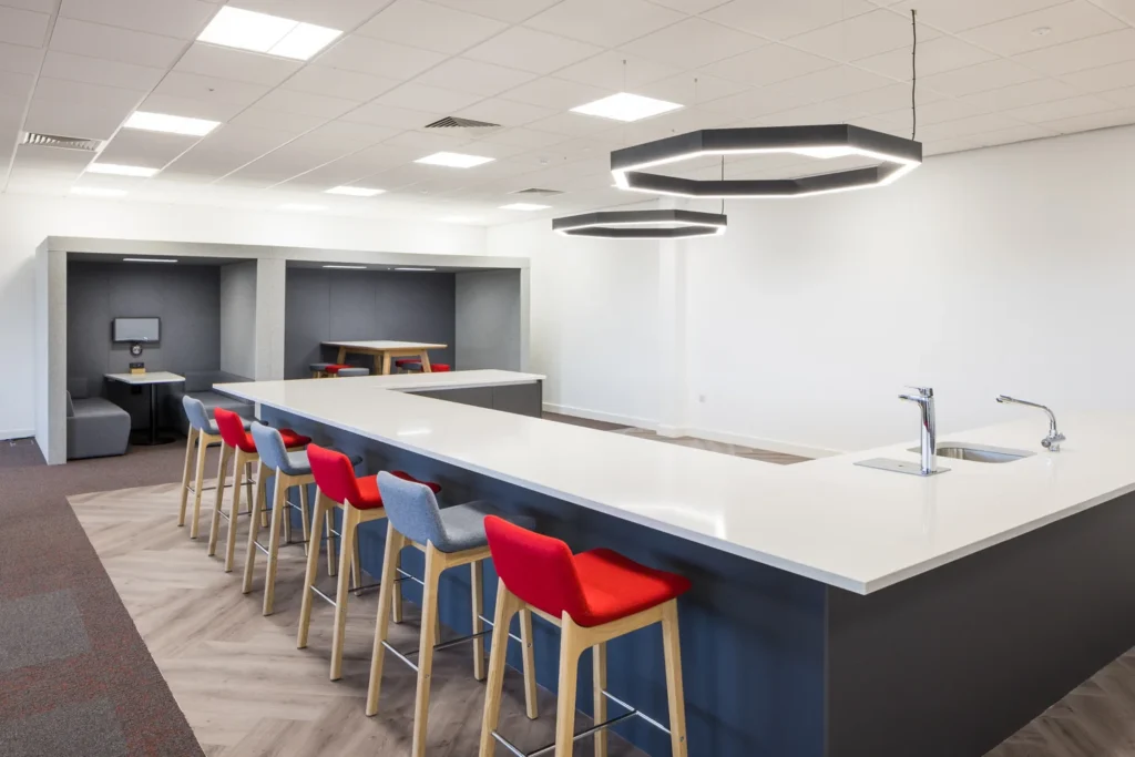 A modern kitchen space in a contemporary office